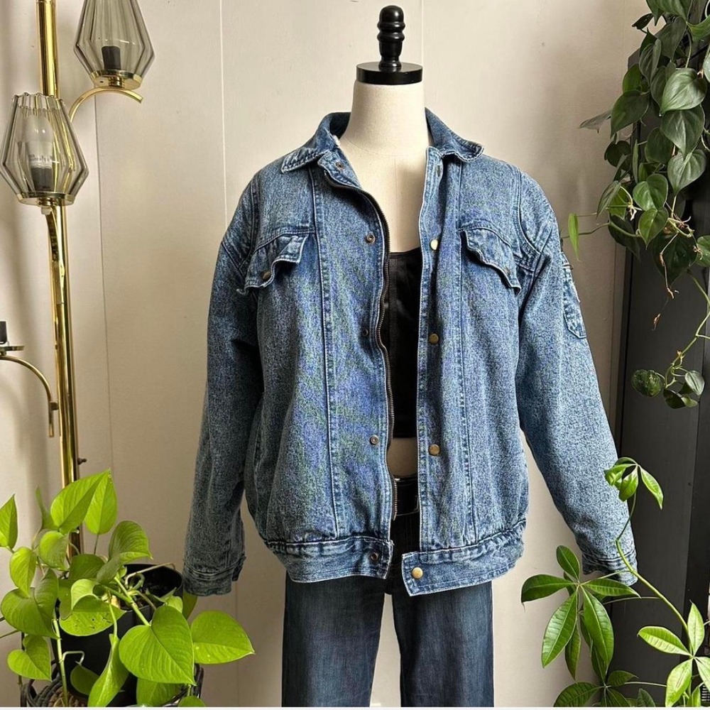 Memphis Jeans Blue Denim Bomber Puffer Jacket Faux Sherpa Lined Vintage 80s L